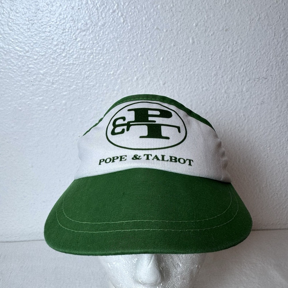 Vintage Pope And Talbot Lumber Adjustable‎ Strap Visor Hat Green White Preppy